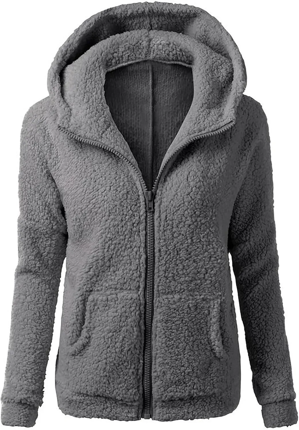Lmdudan Womens Faux Fleece Hoodies Jacket Trendy Casual Long Sleeve Coat Winter Warm Zip Up Hooded Outerwear with Pockets
