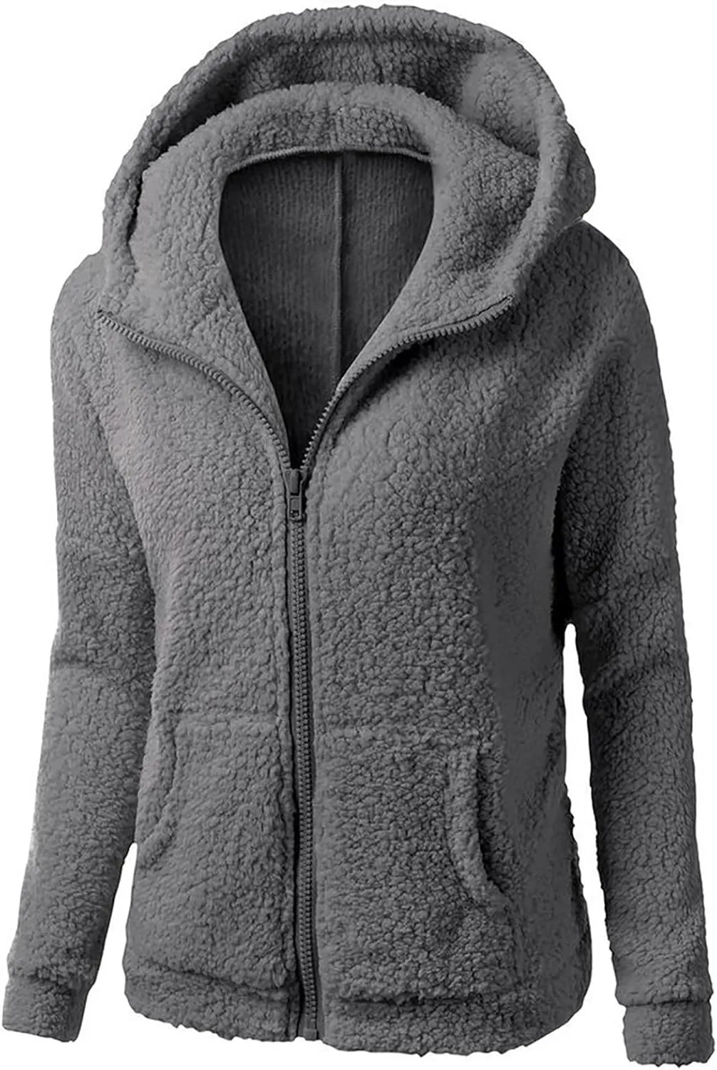Lmdudan Womens Faux Fleece Hoodies Jacket Trendy Casual Long Sleeve Coat Winter Warm Zip Up Hooded Outerwear with Pockets