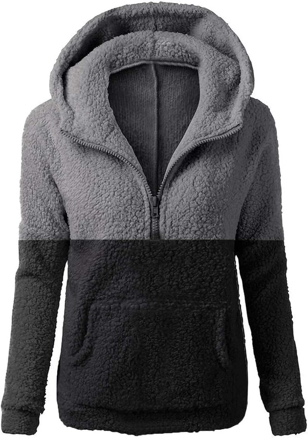 Lmdudan Womens Faux Fleece Hoodies Jacket Trendy Casual Long Sleeve Coat Winter Warm Zip Up Hooded Outerwear with Pockets