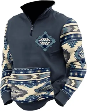LOAIHA Men's Western Fleece Jacket Cowboy Bull Head Print Pullover 1/4 Zip Stand Collar Long Sleeve Country Sweatshirts