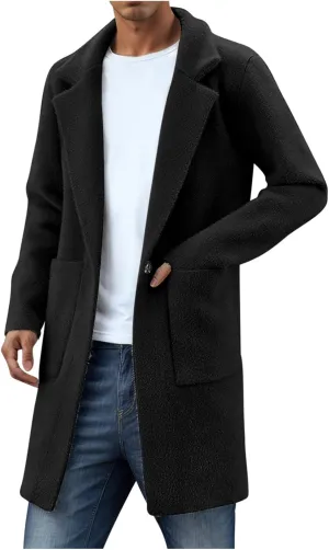 Long Cardigans for Men Fuzzy Cardigan Jacket Lapel Long Sleeve Cardigan Casual Trench Coat with Pockets