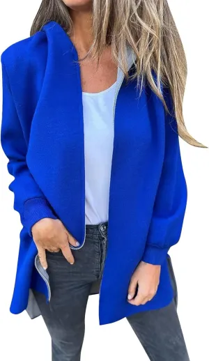 Long Hooded Zip Up Cardigan Sweaters for Women 2024 Oversized Open Front Cardigans Fall Knit Sweater Coat Pockets