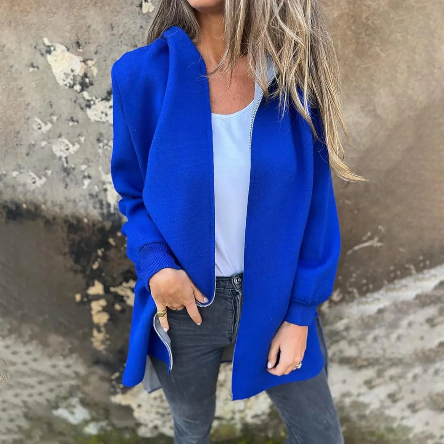 Long Hooded Zip Up Cardigan Sweaters for Women 2024 Oversized Open Front Cardigans Fall Knit Sweater Coat Pockets