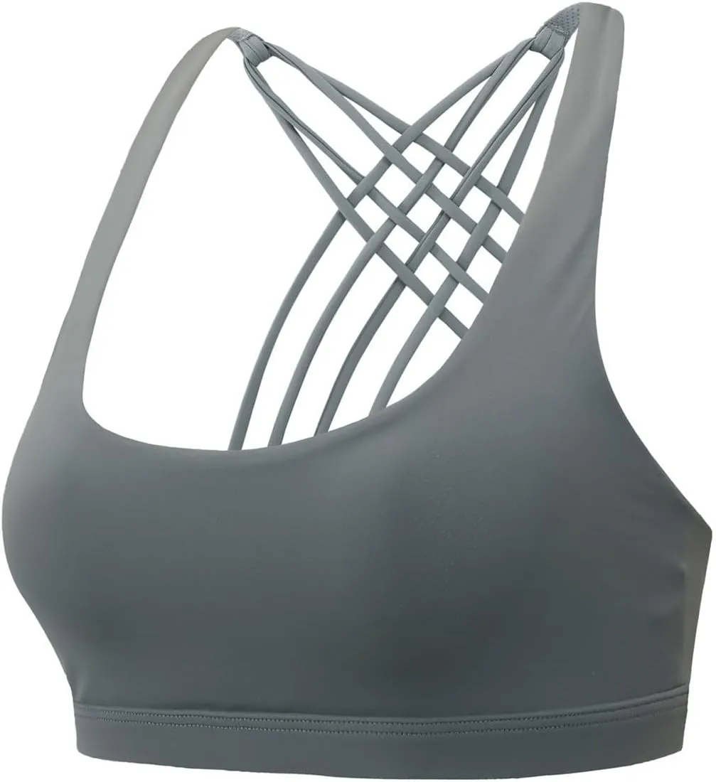 Longline Sports Bras for Women Shockproof Cross Back Strappy Sports Bra Quick Dry Wireless Padded Yoga Workout Bra