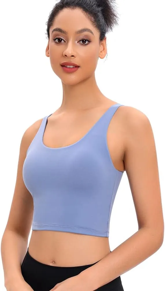 Longline Sports Bras for Women Workout Padded Sports Yoga Bra Tank Tops Crop Top