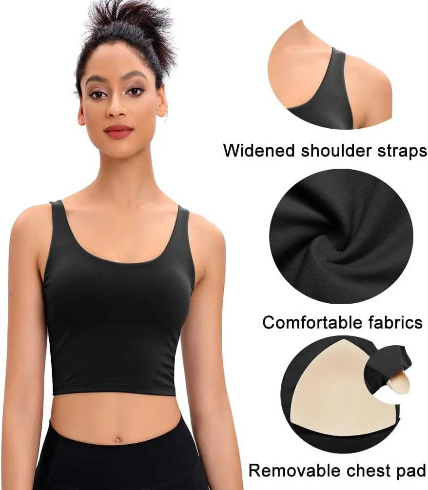 Longline Sports Bras for Women Workout Padded Sports Yoga Bra Tank Tops Crop Top