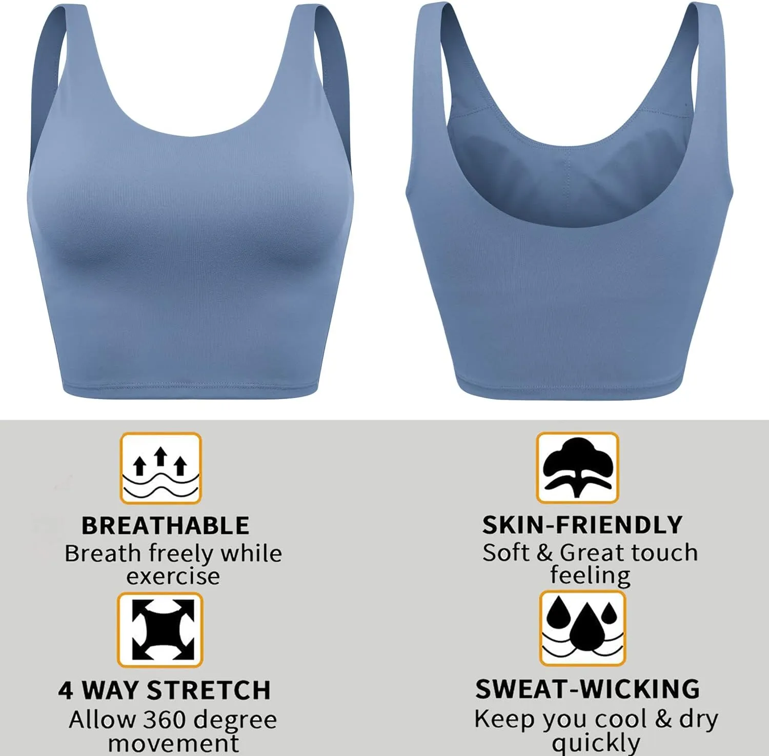 Longline Sports Bras for Women Workout Padded Sports Yoga Bra Tank Tops Crop Top