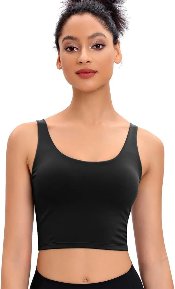 Longline Sports Bras for Women Workout Padded Sports Yoga Bra Tank Tops Crop Top