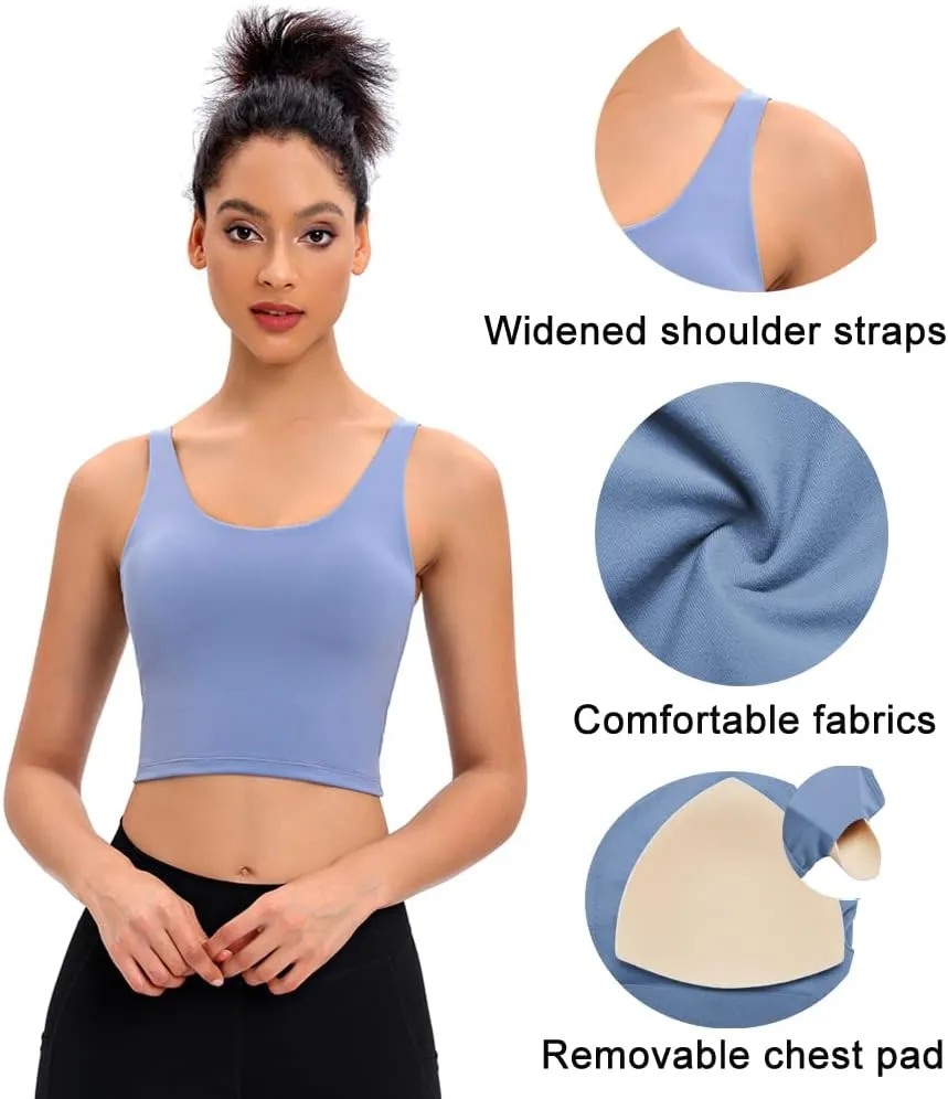 Longline Sports Bras for Women Workout Padded Sports Yoga Bra Tank Tops Crop Top