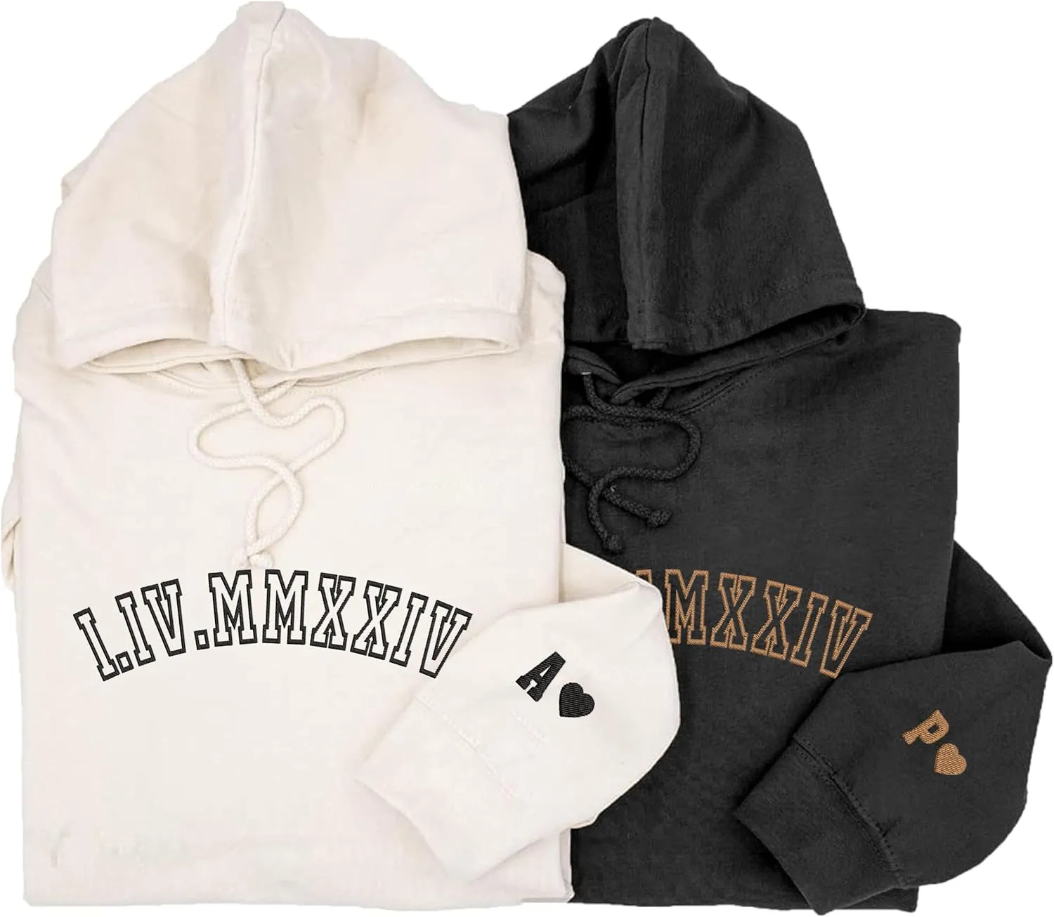 LOVELYPOD Custom Embroidered Roman Numeral Hoodies, Matching Couples Sweatshirts, Custom Hoodies For Him With Initial Heart, Valentine's Day Gift