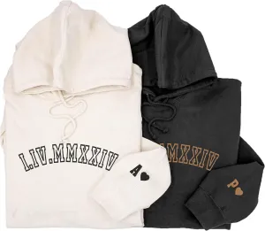 LOVELYPOD Custom Embroidered Roman Numeral Hoodies, Matching Couples Sweatshirts, Custom Hoodies For Him With Initial Heart, Valentine's Day Gift