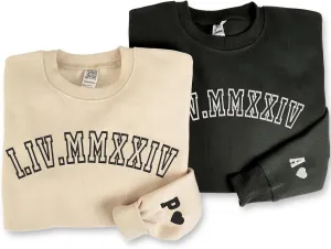 LOVELYPOD Custom Embroidered Roman Numeral Sweatshirt, Matching Hoodies Couples, Custom Hoodies For Boyfriend With Initial Heart, Couples Hoodies, Valentine's day For Him Her, Couples Gift