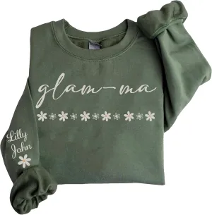 LOVELYPOD Custom Mama Daisy Embroidered Sweatshirt with Kids Name on Sleeve, Pullover Hoodies for Women, Gifts For Mom