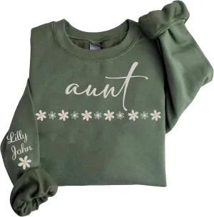 LOVELYPOD Custom Mama Daisy Embroidered Sweatshirt with Kids Name on Sleeve, Pullover Hoodies for Women, Gifts For Mom