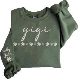 LOVELYPOD Custom Mama Daisy Embroidered Sweatshirt with Kids Name on Sleeve, Pullover Hoodies for Women, Gifts For Mom