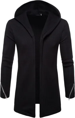 Maiyifu-GJ Men's Long Hooded Cardigan Jacket Long Sleeve Open Front Longline Coat Lightweight Trench Coat Sweatshirt