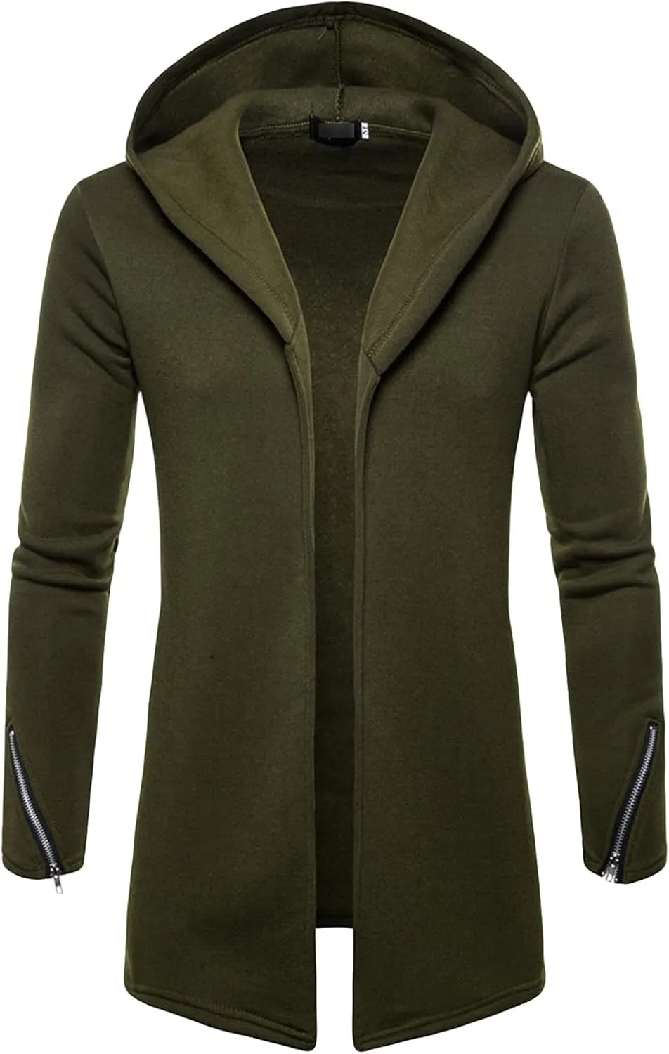 Maiyifu-GJ Men's Long Hooded Cardigan Jacket Long Sleeve Open Front Longline Coat Lightweight Trench Coat Sweatshirt
