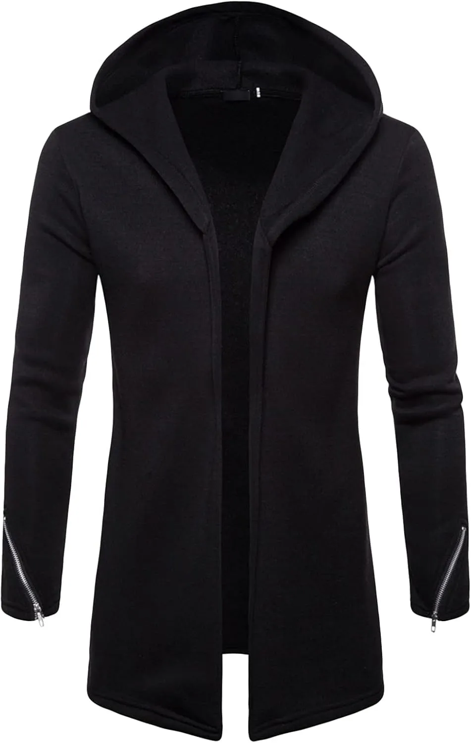 Maiyifu-GJ Men's Long Hooded Cardigan Jacket Long Sleeve Open Front Longline Coat Lightweight Trench Coat Sweatshirt
