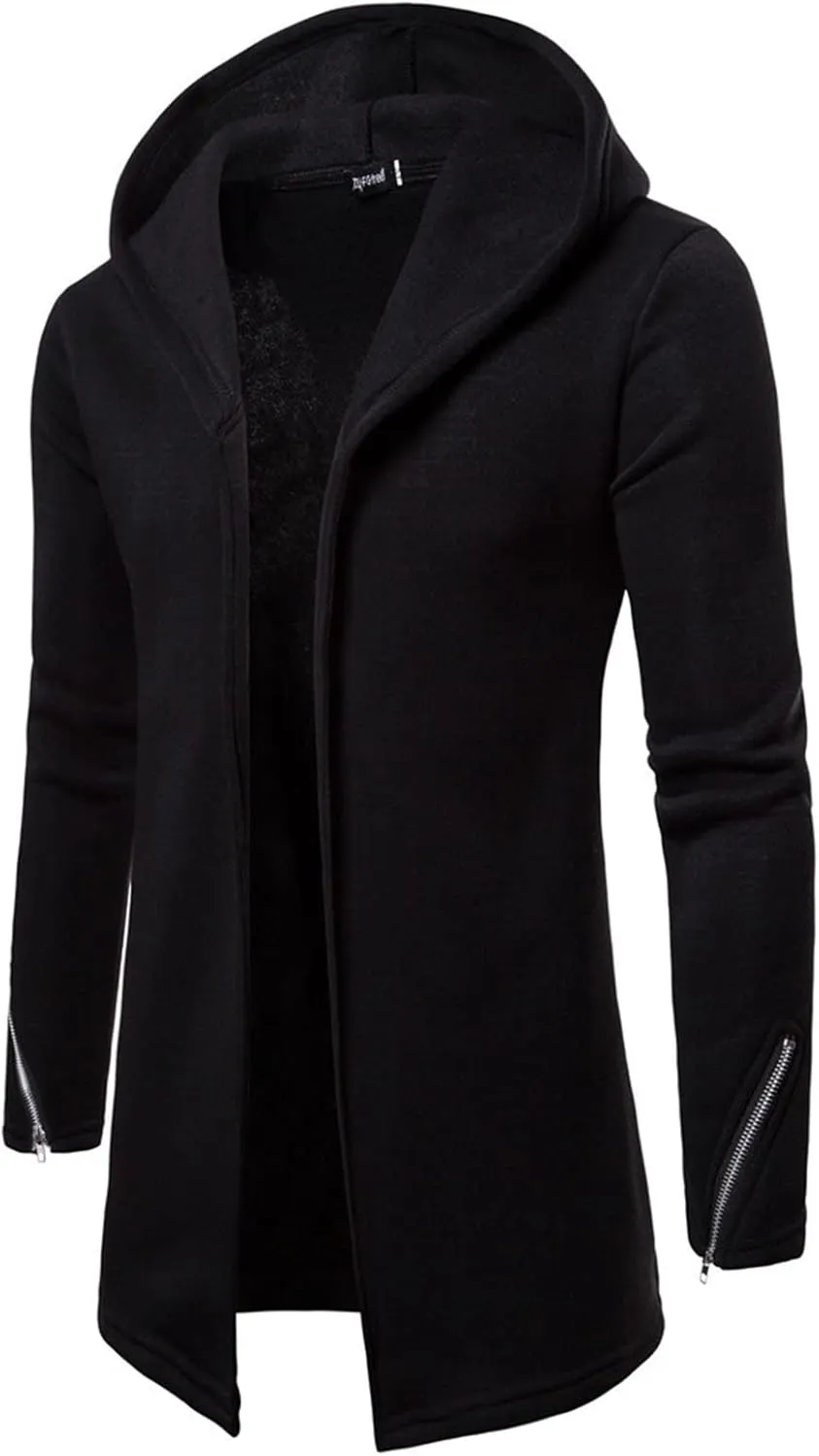 Maiyifu-GJ Men's Long Hooded Cardigan Jacket Long Sleeve Open Front Longline Coat Lightweight Trench Coat Sweatshirt