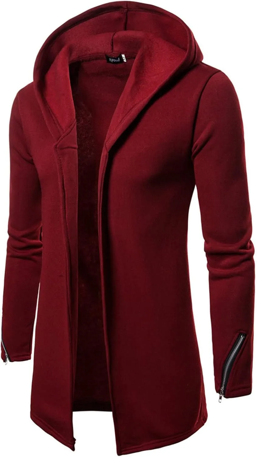 Maiyifu-GJ Men's Long Hooded Cardigan Jacket Long Sleeve Open Front Longline Coat Lightweight Trench Coat Sweatshirt