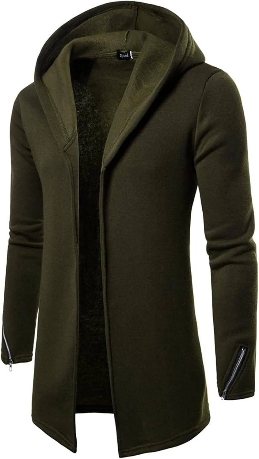 Maiyifu-GJ Men's Long Hooded Cardigan Jacket Long Sleeve Open Front Longline Coat Lightweight Trench Coat Sweatshirt