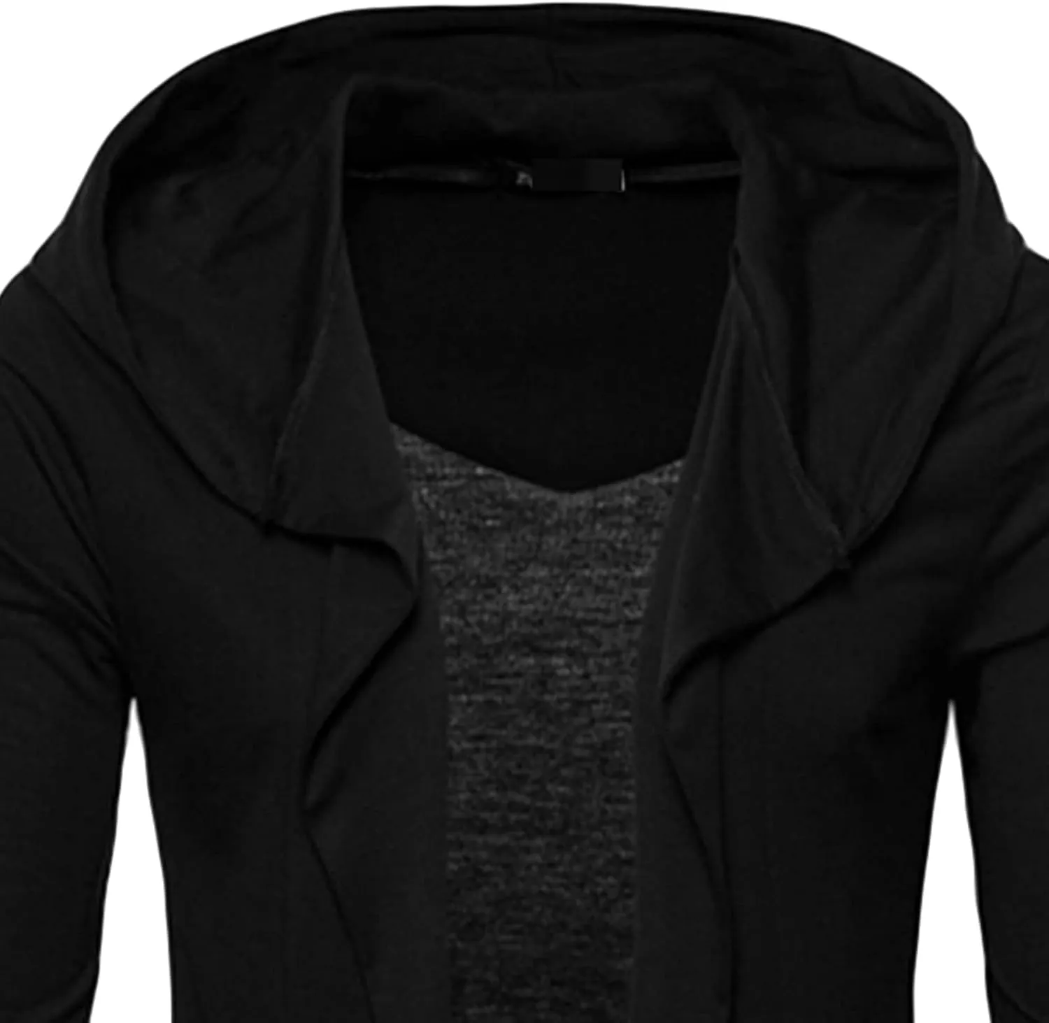 Maiyifu-GJ Men's Long Hooded Cardigan Long Sleeve Open Front Drape Cape Lightweight Longline Overcoat Sweater Windbreaker