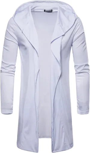 Maiyifu-GJ Men's Long Hooded Cardigan Long Sleeve Open Front Drape Cape Lightweight Longline Overcoat Sweater Windbreaker
