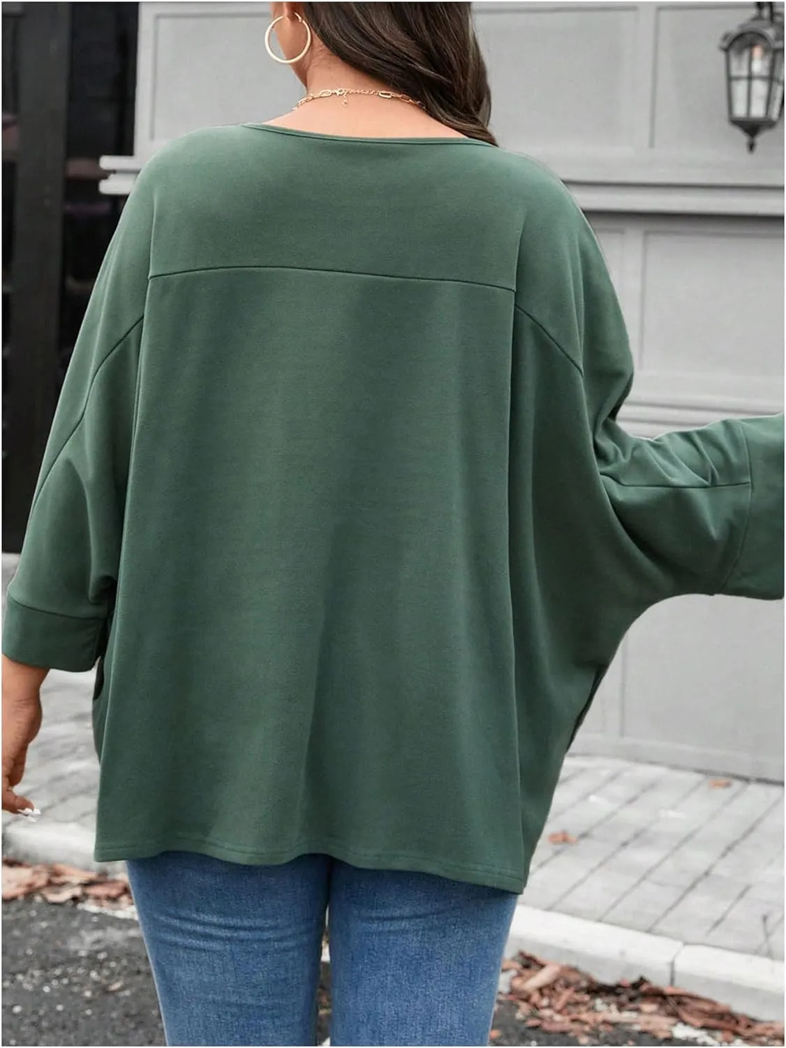 MakeMeChic Women's Plus Size T Shirts Crew Neck 3/4 Sleeve Plain Oversized Casual Tee Top