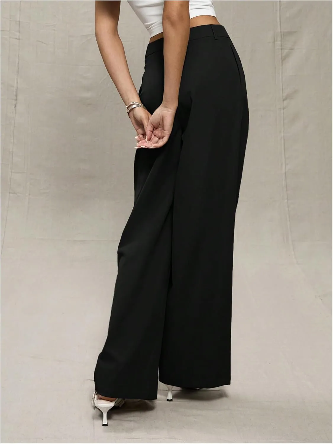 MakeMeChic Women's Zip Fly Slant Pocket Pants Straight Leg Loose Fit Tailored Trousers