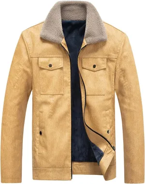 Maryia Men's Classic Faux Leather Sherpa Fleece Lined Bomber Jacket Tactical Outdoor Sports Basic Trucker Jacket