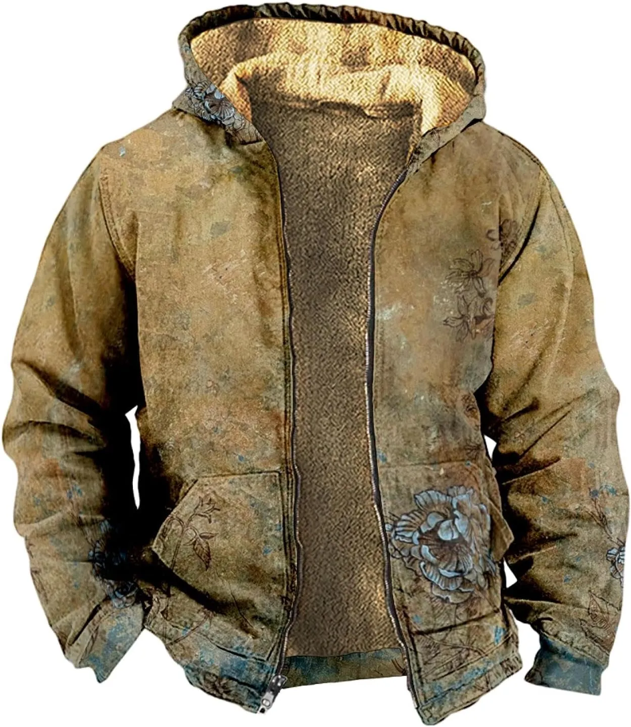 Men Coats Winter With Hood Fleece Lined Zipper Coat Thick Oversized Graphic Sport Jacket