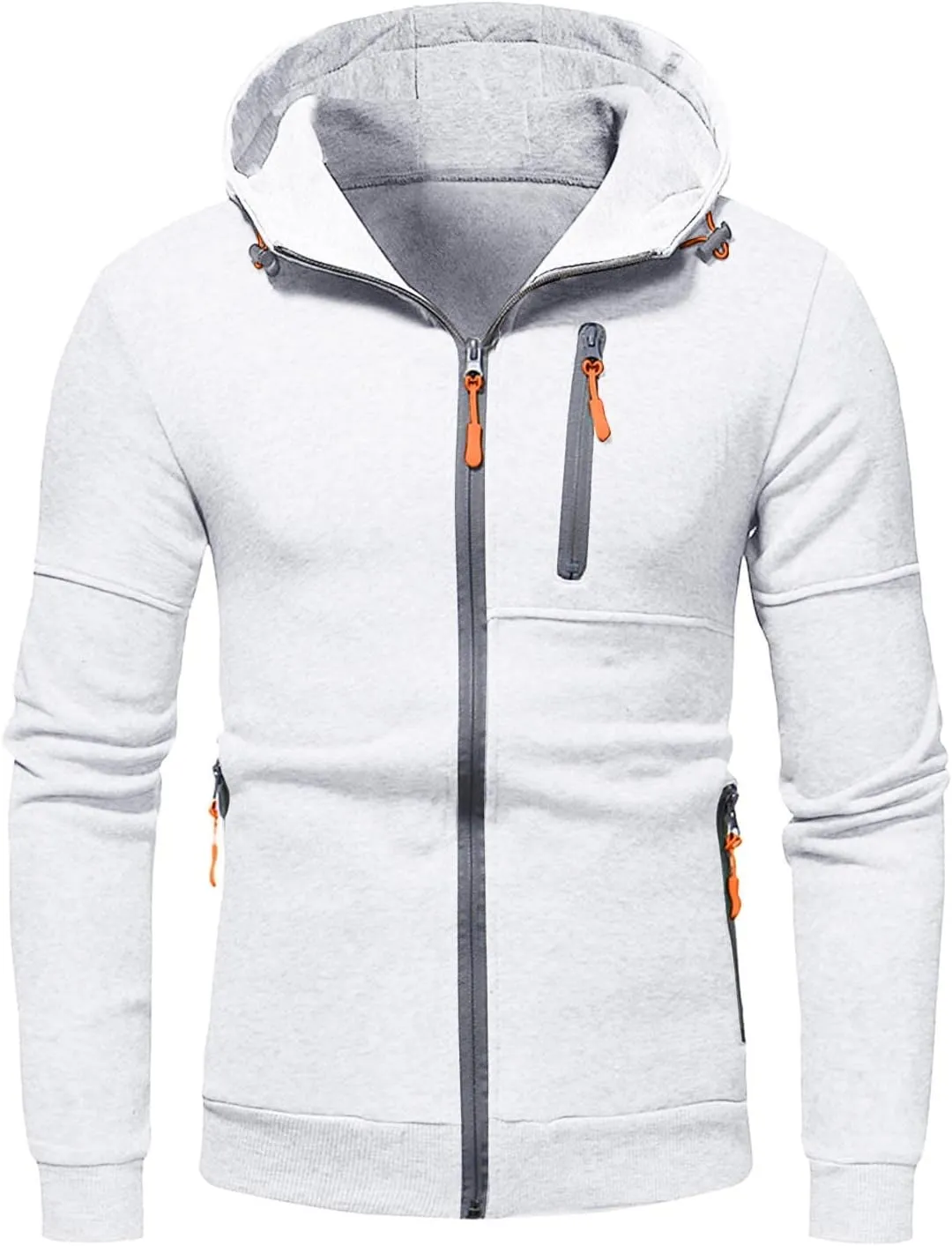 Men Lightweight Hoodies Plus Size Classic Fit Zip Up Jacket Casual Long Sleeve Sweatshirt with Zippered Chest Pockets