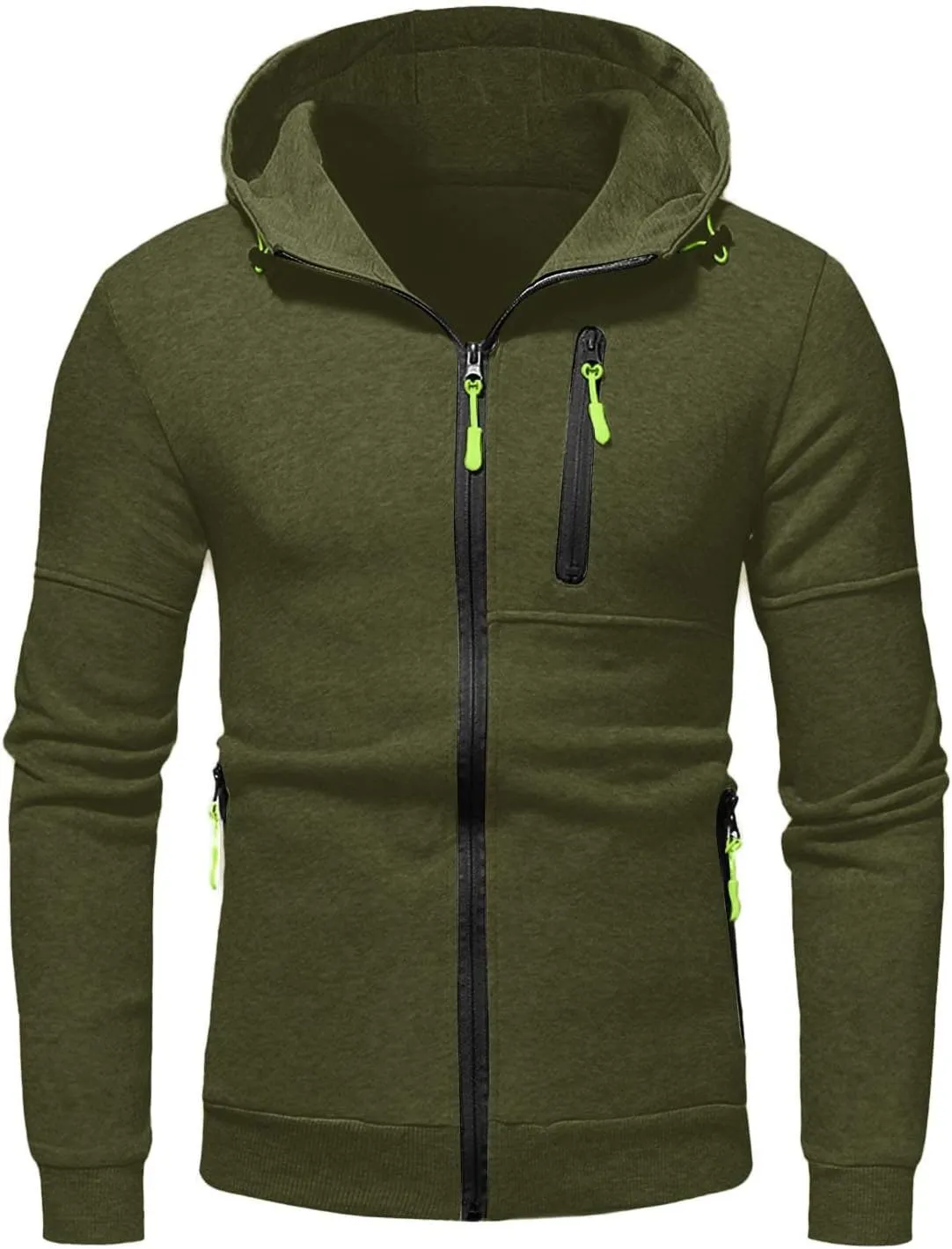 Men Lightweight Hoodies Plus Size Classic Fit Zip Up Jacket Casual Long Sleeve Sweatshirt with Zippered Chest Pockets