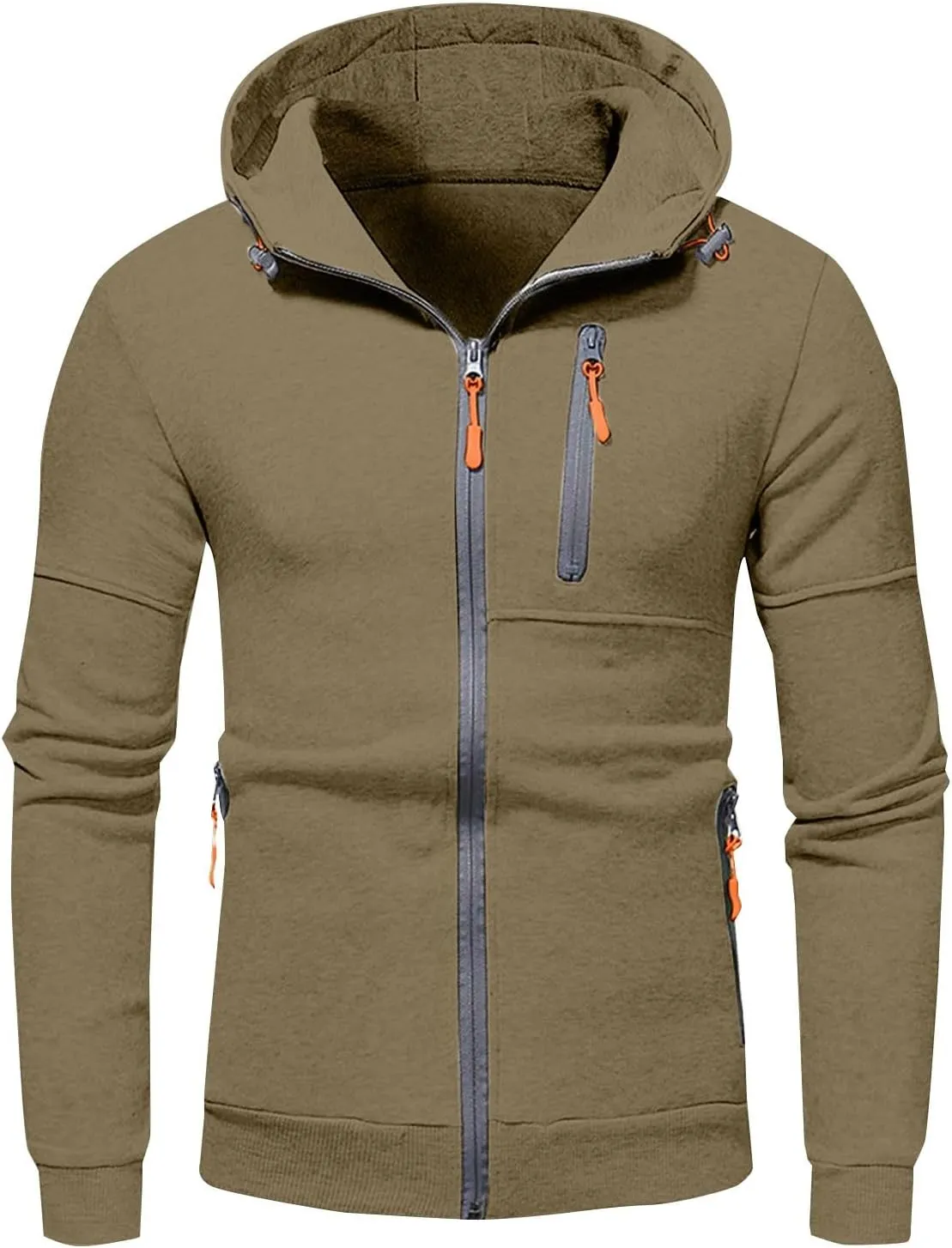 Men Lightweight Hoodies Plus Size Classic Fit Zip Up Jacket Casual Long Sleeve Sweatshirt with Zippered Chest Pockets