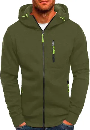 Men Lightweight Hoodies Plus Size Classic Fit Zip Up Jacket Casual Long Sleeve Sweatshirt with Zippered Chest Pockets
