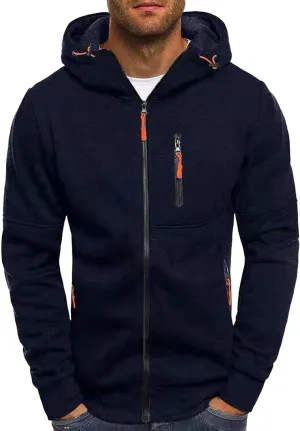 Men Lightweight Hoodies Plus Size Classic Fit Zip Up Jacket Casual Long Sleeve Sweatshirt with Zippered Chest Pockets