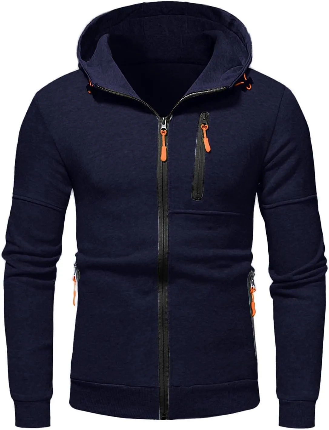 Men Lightweight Hoodies Plus Size Classic Fit Zip Up Jacket Casual Long Sleeve Sweatshirt with Zippered Chest Pockets