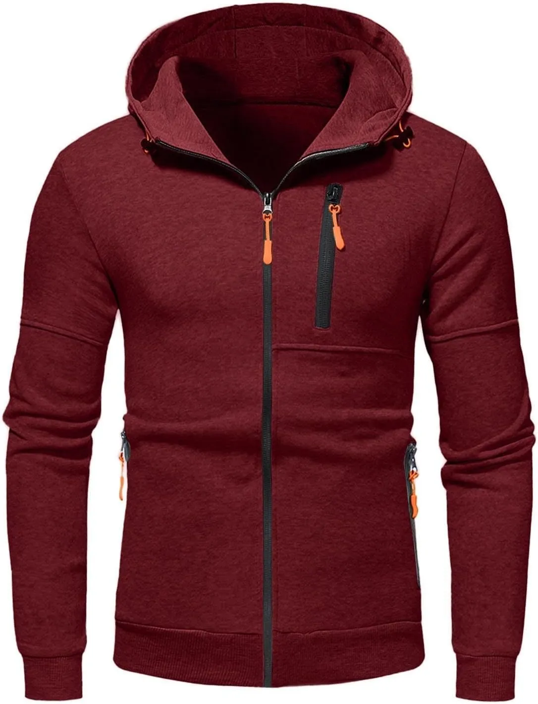 Men Lightweight Hoodies Plus Size Classic Fit Zip Up Jacket Casual Long Sleeve Sweatshirt with Zippered Chest Pockets