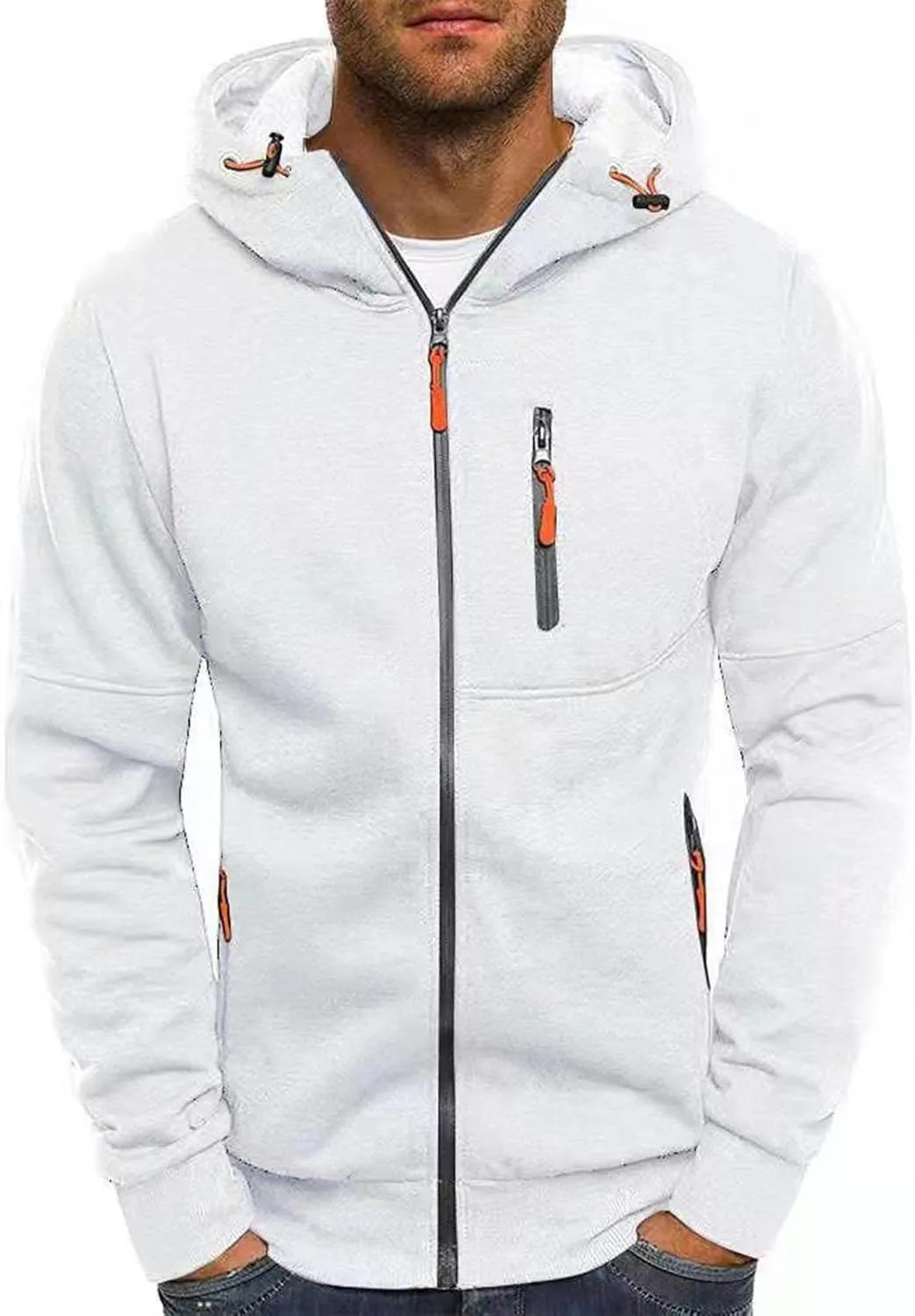 Men Lightweight Hoodies Plus Size Classic Fit Zip Up Jacket Casual Long Sleeve Sweatshirt with Zippered Chest Pockets