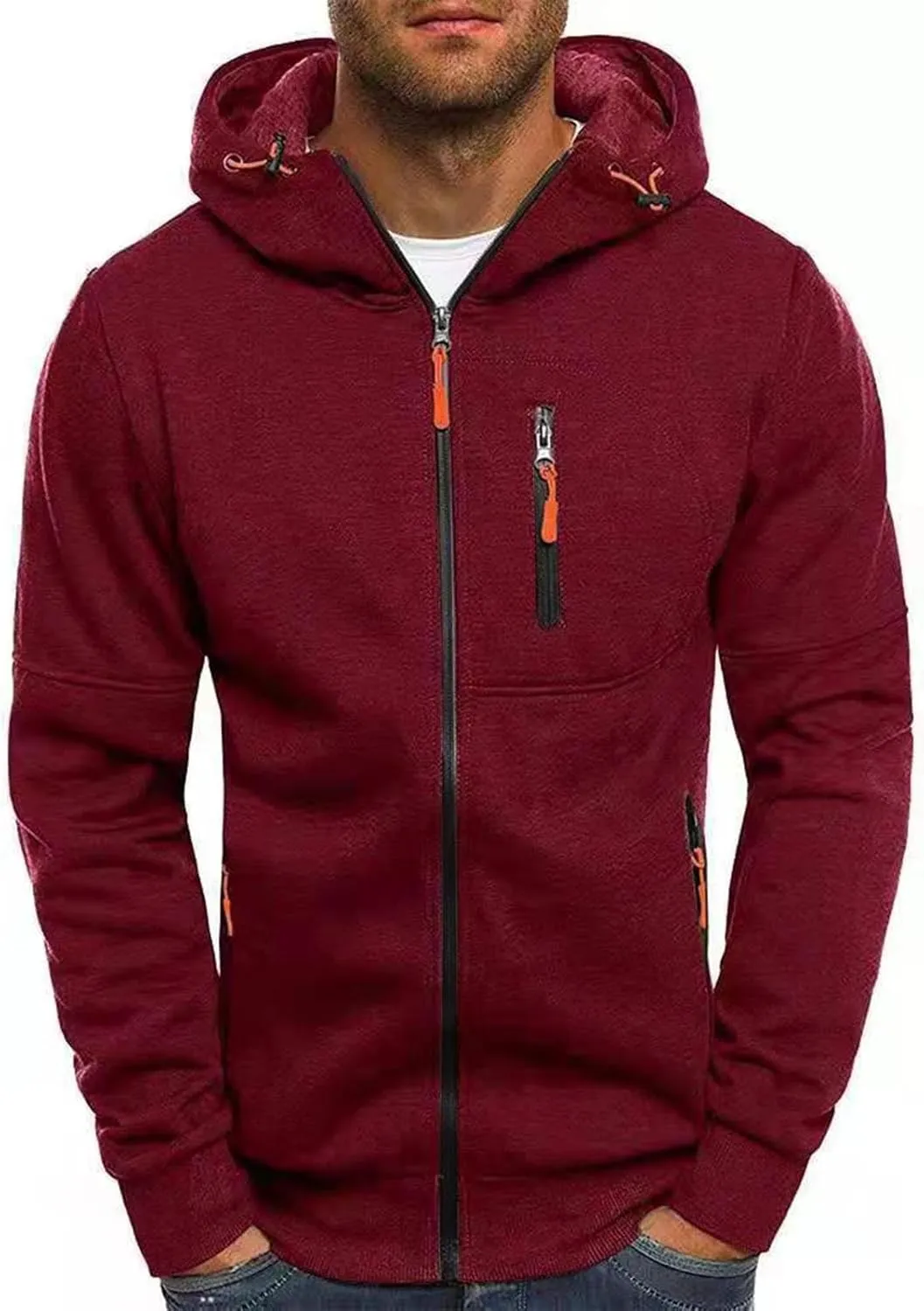 Men Lightweight Hoodies Plus Size Classic Fit Zip Up Jacket Casual Long Sleeve Sweatshirt with Zippered Chest Pockets