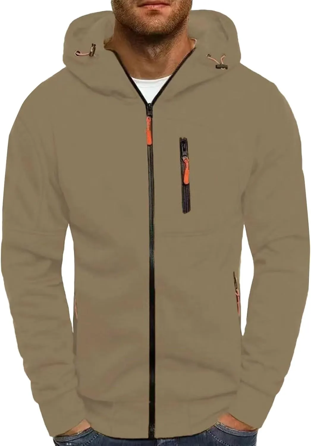 Men Lightweight Hoodies Plus Size Classic Fit Zip Up Jacket Casual Long Sleeve Sweatshirt with Zippered Chest Pockets