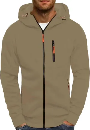 Men Lightweight Hoodies Plus Size Classic Fit Zip Up Jacket Casual Long Sleeve Sweatshirt with Zippered Chest Pockets