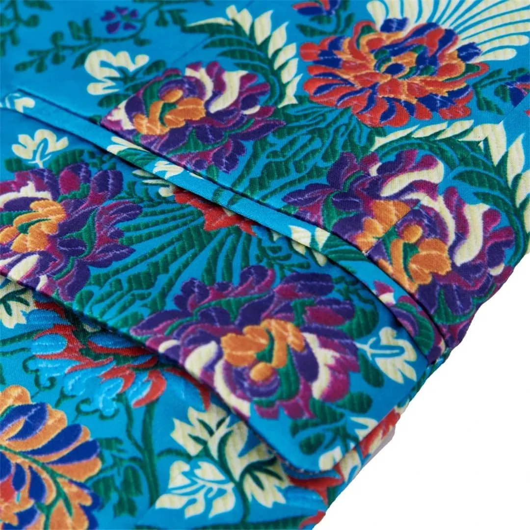 Men Print Blue Flower Pattern Design Slim Fit Suits Business Formal Blazer Wedding Suit Jackets