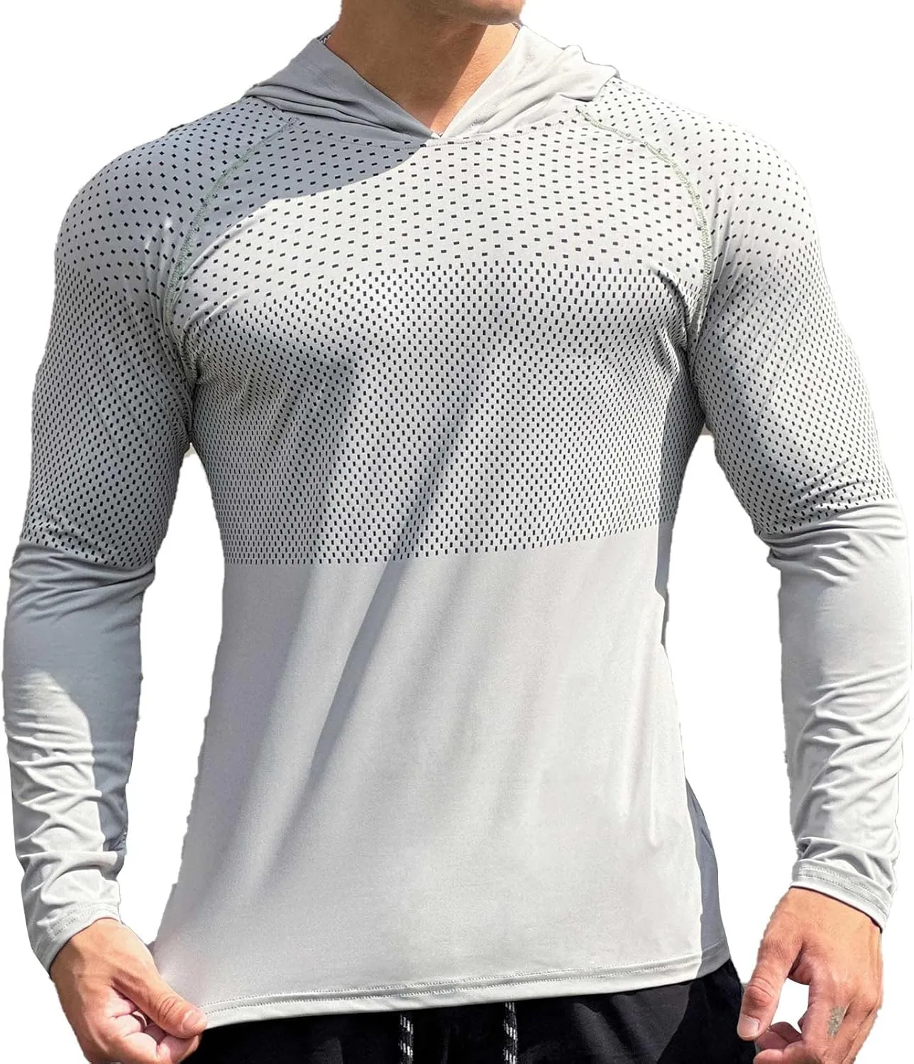 Men Quick Dry Fitness Hoodies Breathable Running Athletic Shirts Long Sleeve Outdoor Hiking Fishing Sun Protection T-Shirt