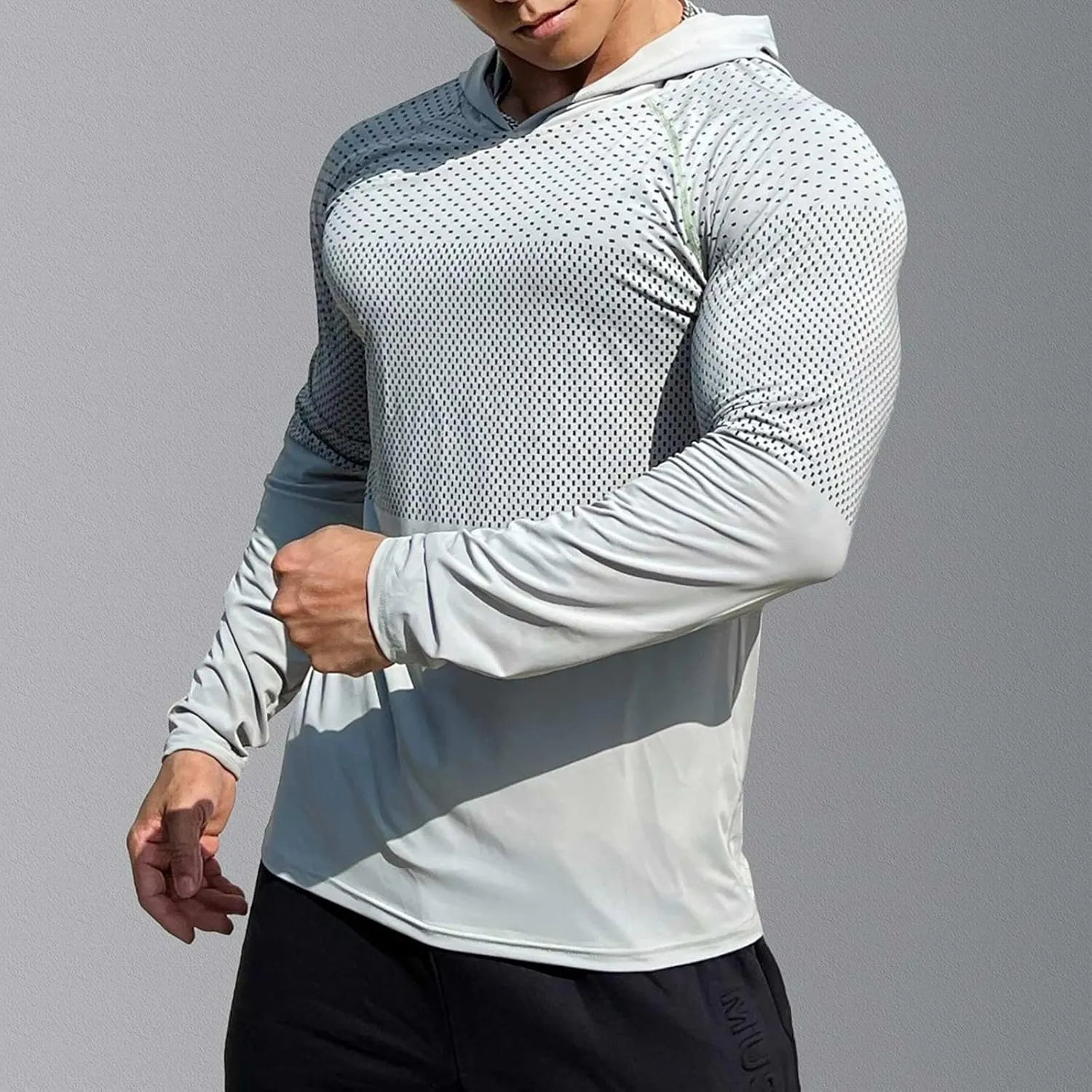 Men Quick Dry Fitness Hoodies Breathable Running Athletic Shirts Long Sleeve Outdoor Hiking Fishing Sun Protection T-Shirt