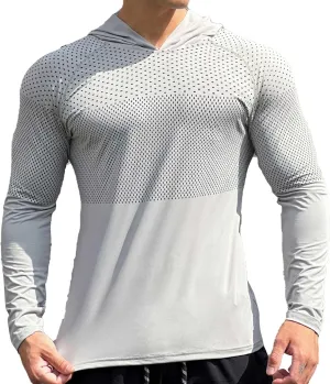 Men Quick Dry Fitness Hoodies Breathable Running Athletic Shirts Long Sleeve Outdoor Hiking Fishing Sun Protection T-Shirt