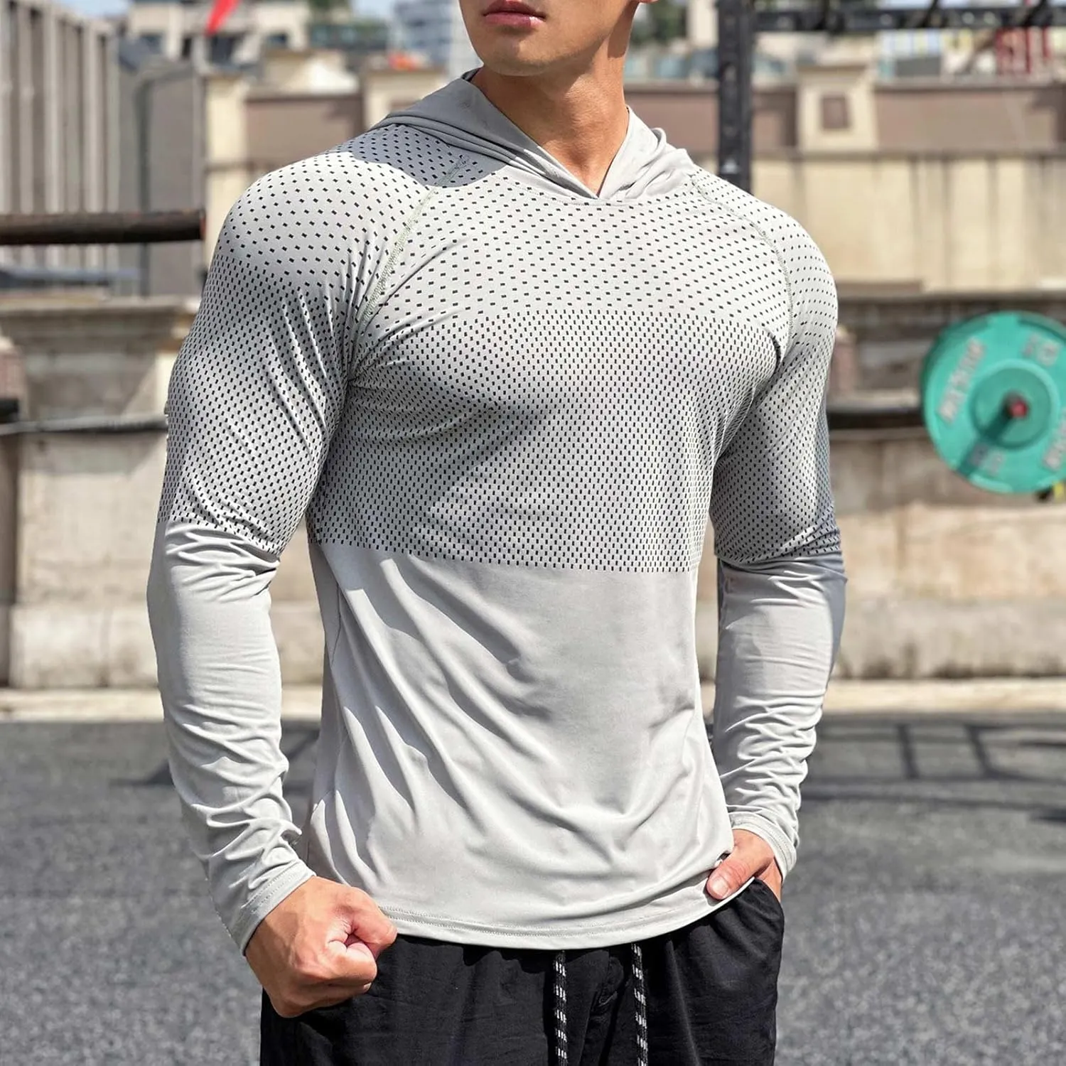 Men Quick Dry Fitness Hoodies Breathable Running Athletic Shirts Long Sleeve Outdoor Hiking Fishing Sun Protection T-Shirt
