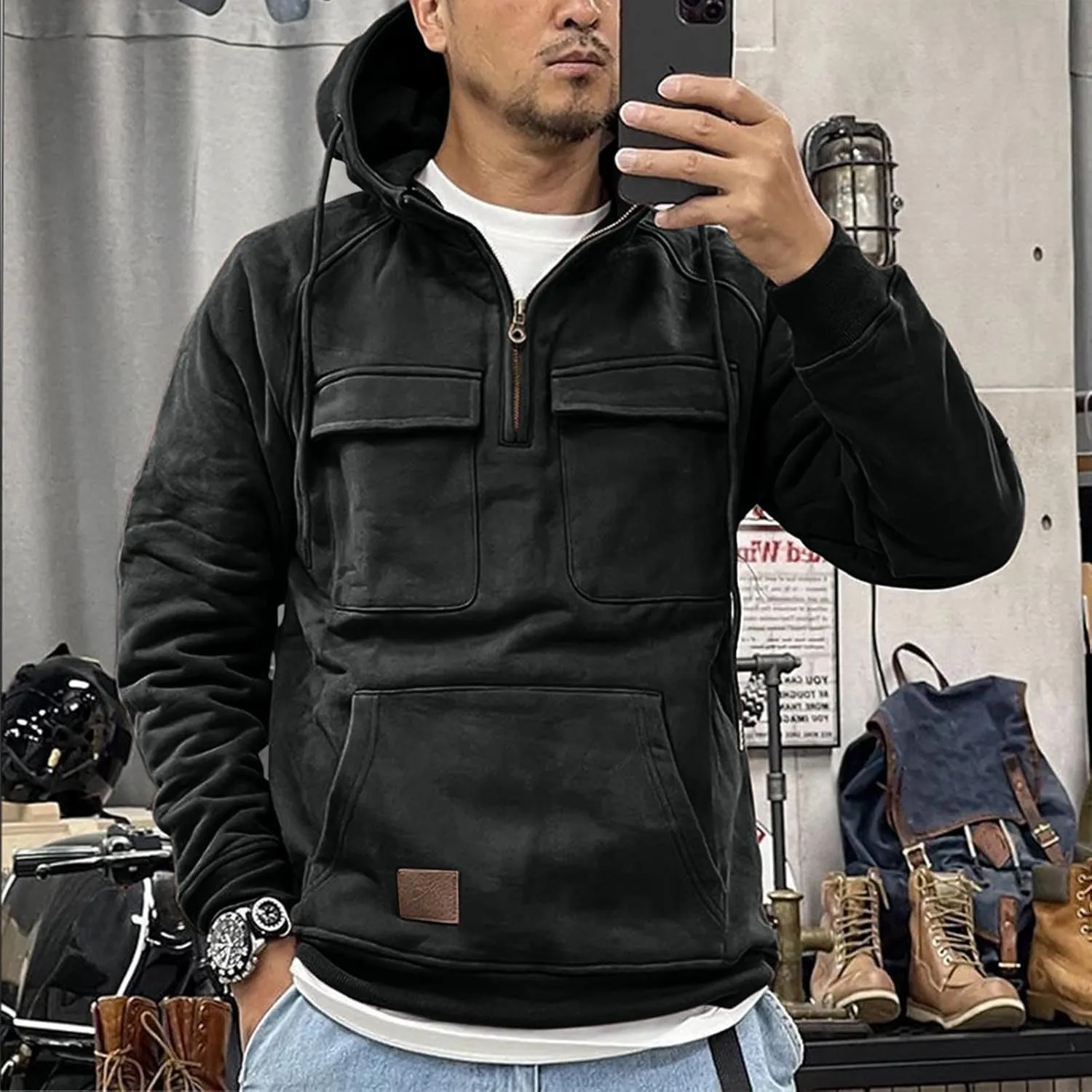 Men Sweatshirts Hoodies Mens Hoodies Pullover Solid Color Casual Trendy Winter Long Sleeve Sweatshirt Tops with Pocket