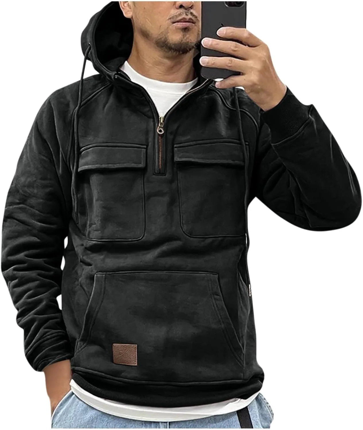 Men Sweatshirts Hoodies Mens Hoodies Pullover Solid Color Casual Trendy Winter Long Sleeve Sweatshirt Tops with Pocket