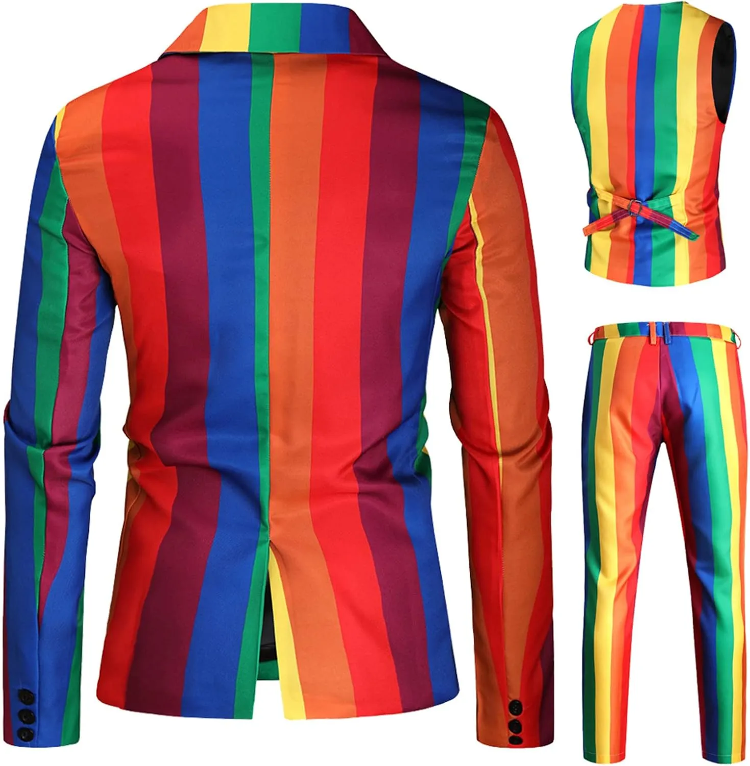 Men's 3 Piece Christmas Party Suit Blazer Jacket Fashion Rainbow Print One Button Casual Sport Coats   Vest   Pants